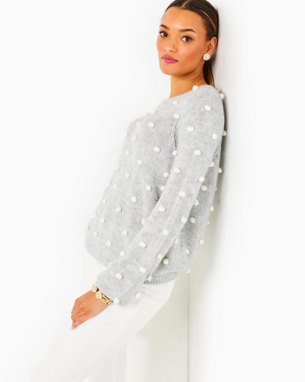 Lilly Pulitzer Vienne Sweater Heathered Lunar Grey Playful Poms | Women Tops