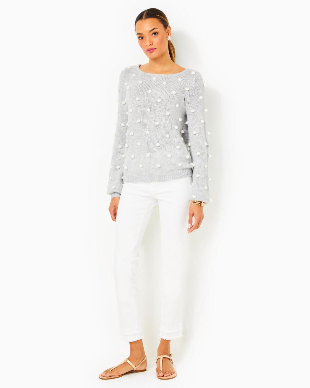 Lilly Pulitzer Vienne Sweater Heathered Lunar Grey Playful Poms | Women Tops