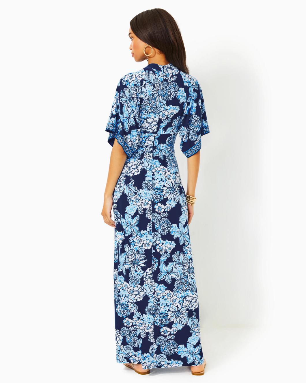 Lilly Pulitzer Wisteria V-Neck Maxi Dress Low Tide Navy Bouquet All Day Engineered Knit Maxi Dre | Women Fit &amp; Flare Dresses