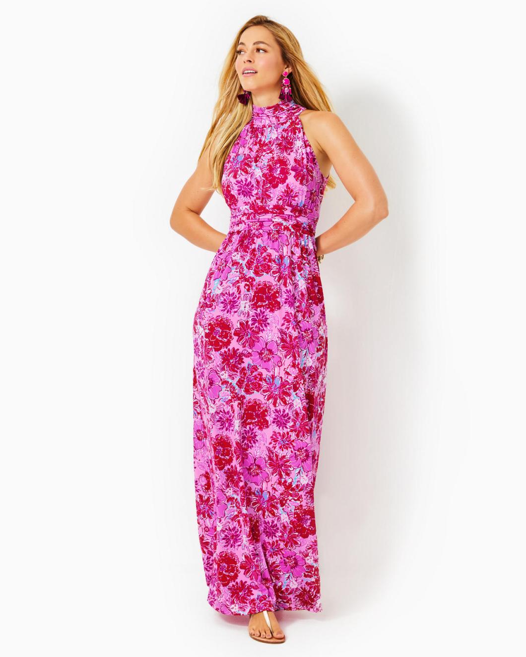 Lilly Pulitzer Wyota Halter Maxi Dress Lilac Thistle In The Wild Flowers | Women Fit &amp; Flare Dresses